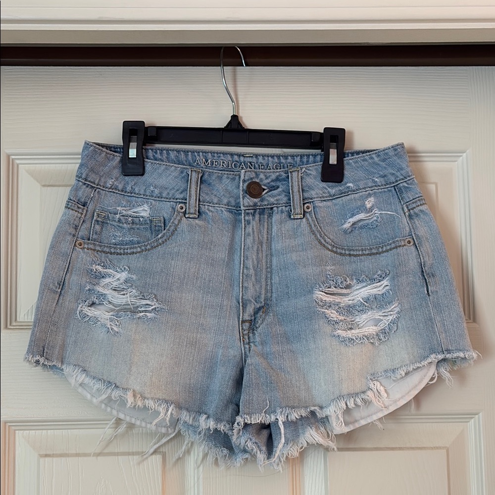 American Eagle Outfitters Blue Distressed Jean Shorts